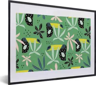 Produktbild von MuchoWow® MuchoWow® Gerahmtes Poster Tukan - Blätter - Dschungel 40x30 cm - Poster mit zchwarzem Bilderrahmen - Bilderrahmen - Poster im Rahmen