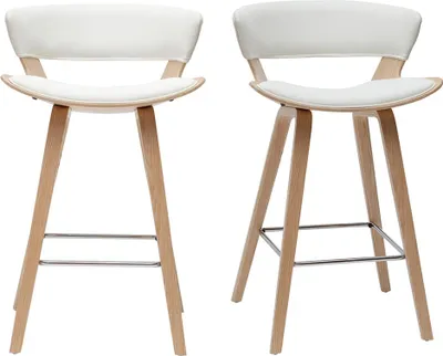 Produktbild von Miliboo - Design-Barhocker weiß mit hellem Holz H 65 cm (2er-Set) SYRAH