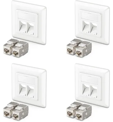 Produktbild von deleyCON RJ45 Netzwerkdose Unterputz 10 Gbit/s Cat6a, 4 Stück - Weiß – Größe 4x Dose + 8x Keystone