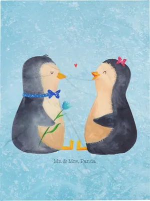 Produktbild von Mr. & Mrs. Panda XL Kuscheldecke  Pinguin Pärchen - Eisblau - Geschenk, Hochzeit, Liebe, Verknallt, Hochzeitstag, Hochzeitsgeschenk