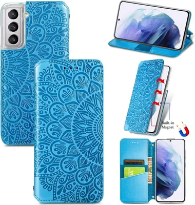 Zdjęcie produktu dla Pokrowiec König Design kompatybilny z Samsung Galaxy S22 5G z syntetycznej skóry - Niebieskie etui na telefon komórkowy