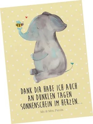 Produktbild von Mr. & Mrs. Panda Postkarte Elefant Biene - Gelb Pastell - Geschenk, bildkarte, Lustige Sprüche, Liebesspruch, Grußkarte, einzelkarte, Postkarten, Ansichtskarten, Liebe