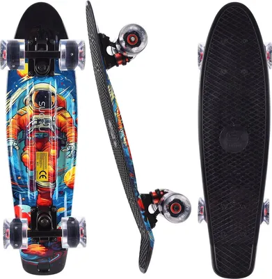 Produktbild von Suotu LED-Skateboard für Kinder, Mini-Skateboard mit LED-Rädern ohne Batterien, ABEC-7-Lager, Kunststoffdeck, 55,9 × 15,2 cm, Schwarz, bis 50 kg