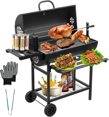 Immagine prodotto di Griglia per barbecue in carbonella XXL - Griglia per cucina esterna - Per cucinare all'aperto in compagnia - Con termometro e cassetto per la cenere