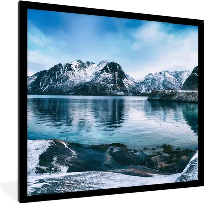 Produktbild von MuchoWow® Gerahmtes Poster Winter - See - Berg - Schnee 40x40 cm - Poster mit Schwarzem Bilderrahmen Wandposter Rahmen Foto Bilder - Mit Rahmen - Wanddekoration Schlafzimmer