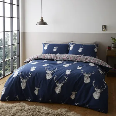 Bettwäsche-Set 200x200 cm + 50x80 cm, 100% Baumwolle, Navy