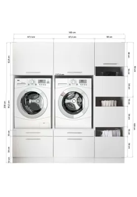 Produktbild von Waschmaschinenschrank Trockner Schrank Wäscheschrank 185 cm Weiß Clara Respekta