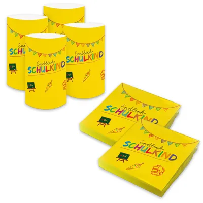 Produktbild von itenga 6x Windlicht + 40x Servietten - Schulkind - gelb