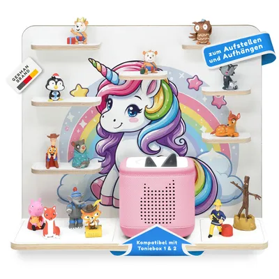 Produktbild von stadtecken® Kinder Regal für Musikbox I Geeignet für die Toniebox 1 & 2 und Tonies I Hörspiel I zum Aufstellen oder Aufhängen I Einhorn Zauberwelt