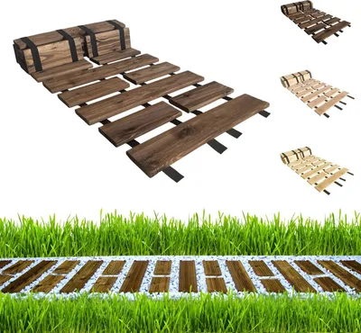 Zdjęcie produktu dla be4nature drewniana ścieżka ogrodowa 50x600 cm Brązowy – rozwijany chodnik z modrzewia, antypoślizgowy, elastyczny, idealny do ogrodu i na taras