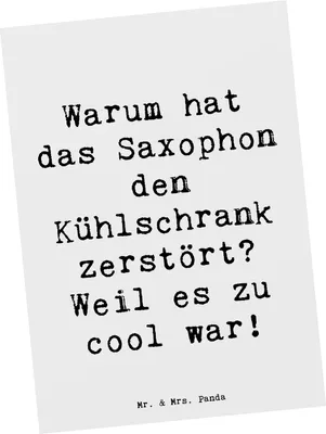 Produktbild von Mr. & Mrs. Panda Postkarte Spruch Saxophon Kühlschrank - Weiß - Geschenk, Instrument, Musik, Cool, Kreativität, einzelkarte, Lernen, Grußkarte, Humor, Musiker, Postkarten