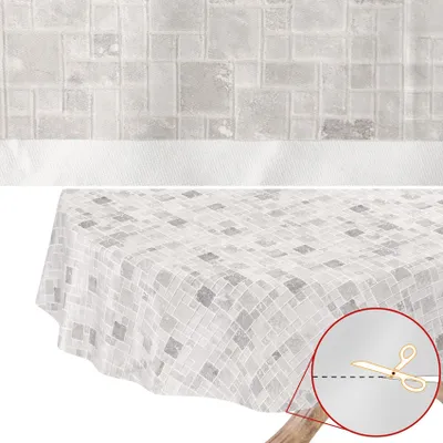 Produktbild von Tischdecke Wachstuch Gestreift Grau Robust Wasserabweisend Rund 100 cm