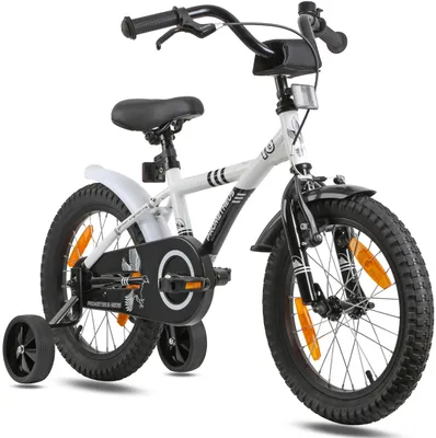 Produktbild von Kinderfahrrad 16 Zoll ab 4 Jahren Weiß-Schwarz – Rücktritt & Stützräder