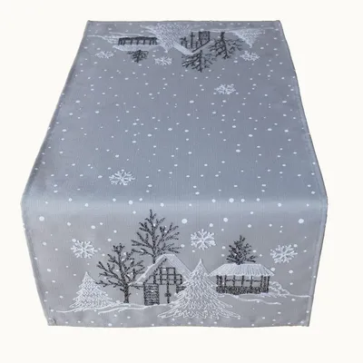 Produktbild von Tischwäsche Stickerei Winterdorf 40 x 85 cm - hellgrau