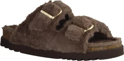 Produktbild von Scholl Belle Damenpantolette,Kunstfell, Braun, Korkfußbett, Hausschuhe - Haus - hüttenschuhe Damen Hausschuhe, Braun