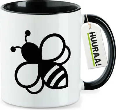 Produktbild von Huuraa Kaffeetasse Biene Silhouette 330ml Schwarz Keramik Kaffeebecher Geschenkidee