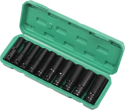 Produktbild von Impact Steckschlüsselsatz 10-tlg. - 1,27 cm Vierkantantrieb - Tiefe metrische Nüsse 10–24 mm - Kohlenstoffstahl - Für Schlagschrauber & Reifenwechsel