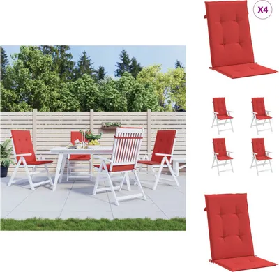 Obrázok produktu pre vidaXL Vankúše na záhradné stoličky s vysokým operadlom 4 ks. Červená látka 120x50x3 cm - vankúš na sedenie