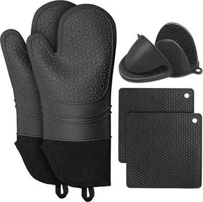 Produktbild von Famanu Ofenhandschuhe Set - Hitzebeständig bis 260°C, Schwarz