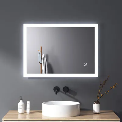 Produktbild von Heilmetz Badspiegel 50x70cm Badspiegel mit Beleuchtung Kaltweiß Licht Touchschalter Design LED Wandspiegel