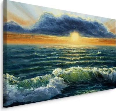Zdjęcie produktu dla Obraz do jadalni morze fale chmury słońce Abstrakcyjny Krajobraz 3D 120x80cm