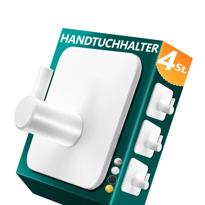 Produktbild von Lindenstein Handtuchhalter ohne Bohren, 4er-Set, selbstklebend, Edelstahl, silber, wasserfest, für Bad und Fliesen