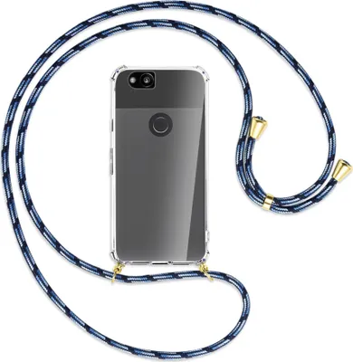 Produktbild von Handykette Backcover-Schutzhülle mit Band (Metall goldfarben) für Google Pixel 2 - Blautöne