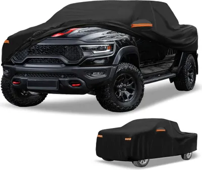 Image de 1 Housse De Voiture Universelle Étanche Toutes Saisons Protection Extérieure Complète Anti-Uv Soleil Pluie 190T-Pu Noir Convient Pour Camion Longueur 229" À 242"
