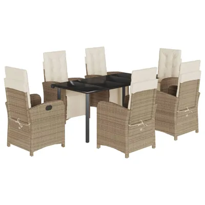 Produktbild von 7-tlg. Garten-Essgruppe mit Kissen Beige Poly Rattan