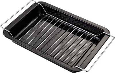 Immagine prodotto di Judge-Essentials Teglia da forno smaltata con supporto, Acciaio al carbonio/smalto, 39x25x5 cm, nero/argento