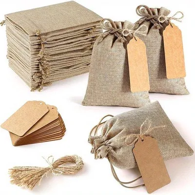 Produktbild von Jute Geschenkbeutel mit Etiketten