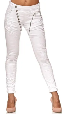 Productafbeelding van Elara Damen Jeans, Boyfriend model, wijde pasvorm, knoopsluiting, chunky rayon, model C613K-1/F1, kleur wit, maat 48/4X
