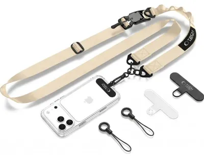 Image de Porte-clés pratique pour téléphone Tech Protect C9S, modèle "Rope Crossbody", couleur beige foncé