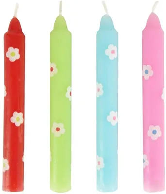 Geburtstagskerzen Blumen-Set, 4 Stück, Bienenwachs, 10 cm