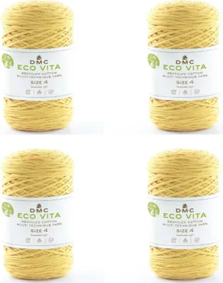 Image de 4 pelotes de DMC Eco Vita-4 – fil de coton (4 mm) composé à 80 % de coton recyclé et à 20 % de polyester (couleur 9)