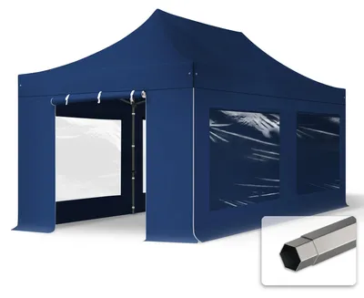Zdjęcie produktu dla 3x6 m Namiot Ekspresowy, PREMIUM Stal 40mm, ze ścianami bocznymi, okna panoramiczne, niebieski