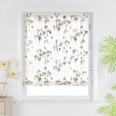 Produktbild von Joyswahl Raffrollo mit Hakenaufhängung Raffrollo ohne Bohren Modern Küche Gardine Ösenrollo Voile Ausbrenner Raffgardine Gold BxH 100x130 cm