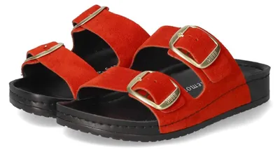 Image de Mubb, sandales plates pour femmes, couleur rouge, en cuir velours, taille 40