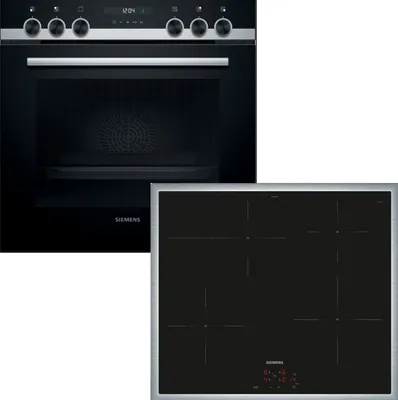 A studio shot of a built-in oven and a separate induction hob.