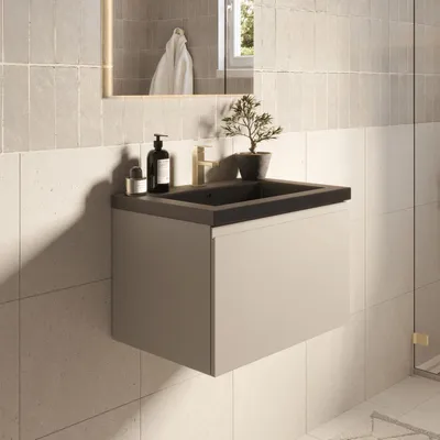 Zdjęcie produktu dla LOMAZOO MODENA 60 cm, greige, czarna umywalka