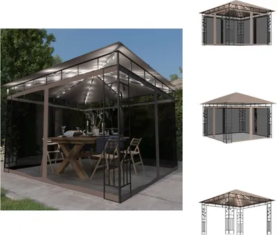 Obrázok produktu pre vidaXL Pavilón s moskytiérou a LED rozprávkovými svetlami 3x3x2,73 m Taupe - Pavilóny a párty stany