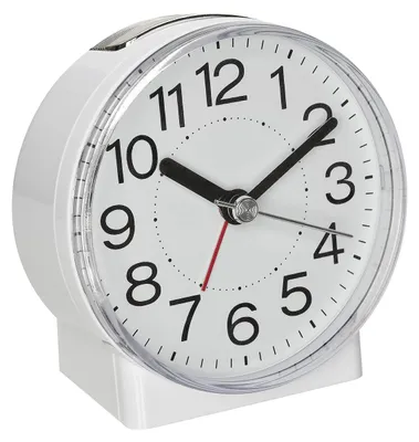 Produktbild von TFA Dostmann Analoger Wecker, 60.1037.02, mit Sekundenzeiger, Hintergrundbeleuchtung und Weckalarm, weiß, (L) 87 x (B) 45 x (H) 85 mm