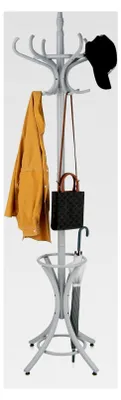 Produktbild von 184 cm Kleiderständer mit 12 Haken und Schirmständer aus Holz für Mäntel, Hüte und Taschen, Standgarderobe für Schlafzimmer und Flur (Grau)