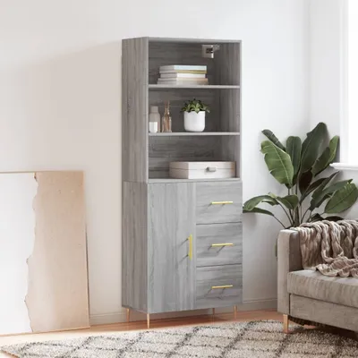Produktbild von The Living Store Highboard Grau Sonoma 69,5x34x180 cm Holzwerkstoff