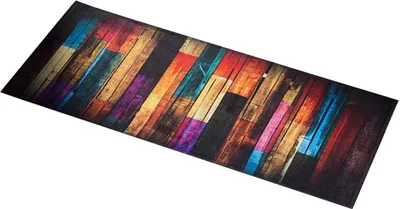 Produktbild von Teppich Läufer Flur Küche rutschfest Waschbar Holzbrettmuster Bunter Modern rutschfest Waschbar Vintage Kücheläufer Teppichläufer Polyester Meterware Anpassbar