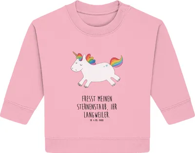 Produktbild von Mr. & Mrs. Panda Organic Baby Pullover Einhorn Happy 24. - 36. Monat - Baumwolle Pink - Geschenk, Lebensfreude, Unicorn, Spaß, Witzig, Einhörner, Bullover, glücklich