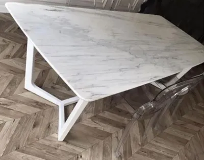 Produktbild von Casa Padrino Luxus Esstisch Weiß 200 x 100 x H. 75 cm - Moderner Küchentisch mit Marmor Tischplatte und Edelstahl Gestell - Luxus Esszimmer Möbel