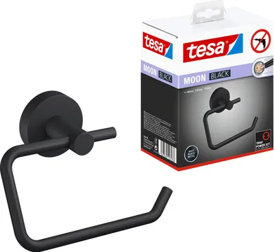 Produktbild von tesa Toilettenpapierhalter ohne Bohren schwarz matt für die Wand - MOON BLACK