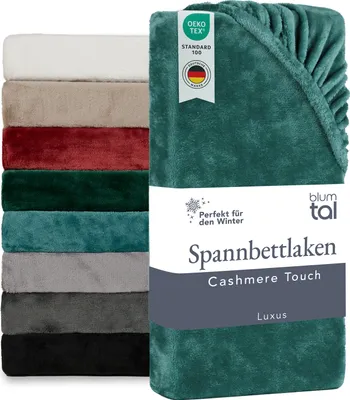 Produktbild von Blumtal Spannbettlaken Cashmere Touch 140x200 cm Plüsch - weiche Spannbettlaken 140x200cm Mikrofaser - Bettlaken warm - Bettlaken flauschig Petrol
