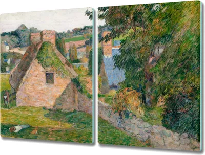 Produktbild von Coloray Kochplattenabdeckung Herdabdeckplatte 2x40x52 cm Hackbrett Schneidebrett Küchenbrett - Naturmalerei Häuser